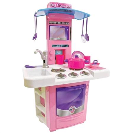 Imagem de Mini Cozinha Infantil Completa + Geladeira Mágica Rosa Linda