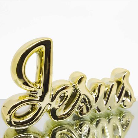 Imagem de Mini Enfeite Palavra Jesus Pequeno Decorativo Decoração Sala Quarto Cabeceira Estante Mesa Rack Escultura Porcelana