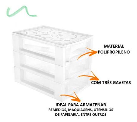 Imagem de Mini Gaveteiro Médio Organizar 3 Gavetas Cristal Kit 5