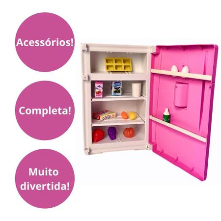 Imagem de Mini Geladeira Infantil Cozinha Brinquedo Grande Menina Rosa