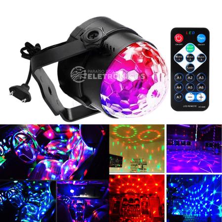 Imagem de Mini Globo Jogo De Luz Discoteca RGB Com Controle Para Festa DJ WS3316