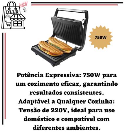 Imagem de Mini Grill Sanduicheira Inox Antiaderente Grelhar carne frango peixe 750w 220v