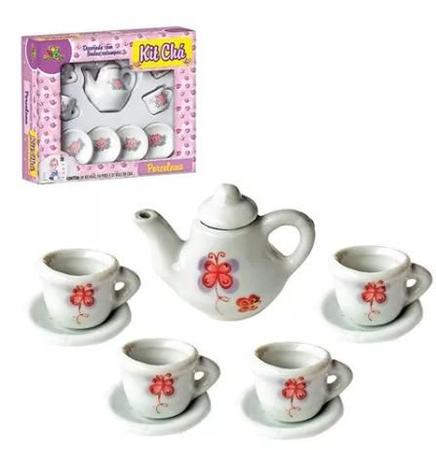 Mini Jogo Chá Porcelana Completo Decoração Brinquedo Enfeite em