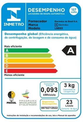 Imagem de Mini Lava e Seca Electrolux 3kg/1kg Branca Compacta de Parede com Água Quente (LSE03)