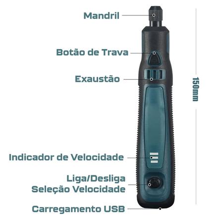 Imagem de Mini Lixadeira Bateria Lítio Motor Micro Retífica Caneta