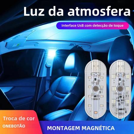 Imagem de Mini Luz Noturna Recarregável USB com 9 LEDs SMD - Toque para Mudar a Cor - Ideal para Carro e Festas