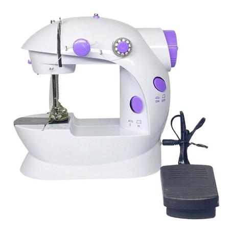 Imagem de Mini Maquina de Costura Domestica Iluminaçao LED Pedal Portatil Blusa Pano Pequenos Reparos Compacta