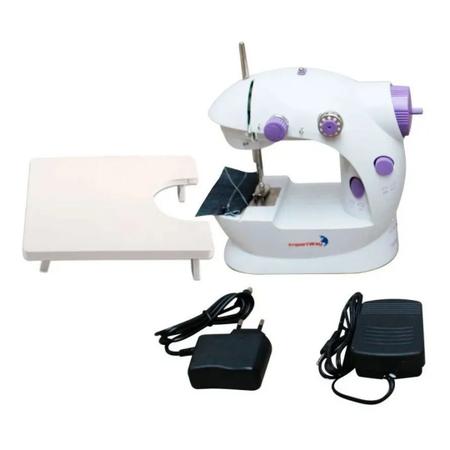 Imagem de Mini maquina de costura portátil  com mesa de apoio acionamento por pedal e sistema de iluminação