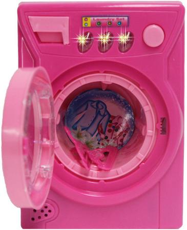 Imagem de Mini Máquina De Lavar Eletrônica Musical 2 Cabides Acende Luz Lavadora Infantil Menina Rosa Branca Modelo ZP00248 Original Zoop Toys