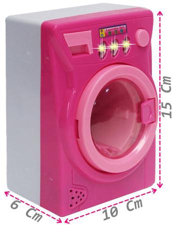 Imagem de Mini Máquina De Lavar Eletrônica Musical 2 Cabides Acende Luz Lavadora Infantil Menina Rosa Branca Modelo ZP00248 Original Zoop Toys