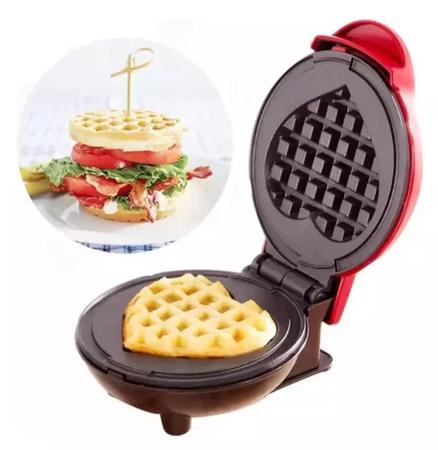 Imagem de Mini Máquina De Waffles Coração E Redondo Elétrico Café Da Manhã 110v