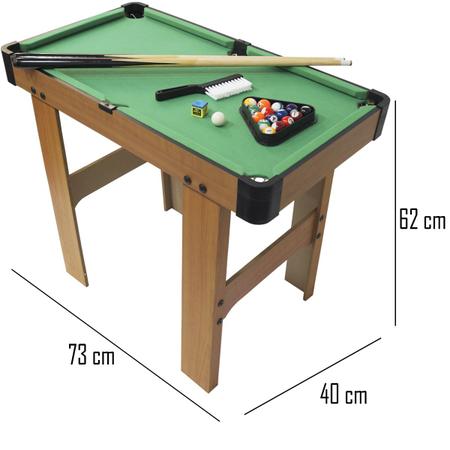 Mesinha de Jogo Sinuca 40CM Infantil Snooker Brilhar Com 02 Tacos