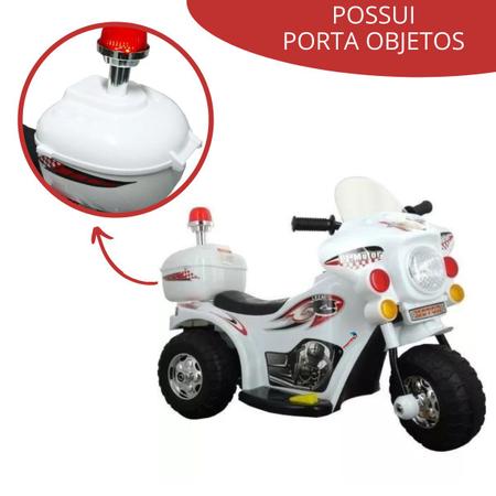 Mini Moto Eletrica Infantil Branca Policia Criança Som Luz