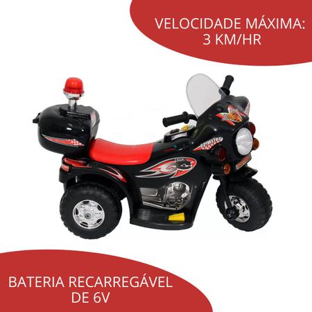 Mini Moto Eletrica Infantil Vermelha Policia Criança Som Luz