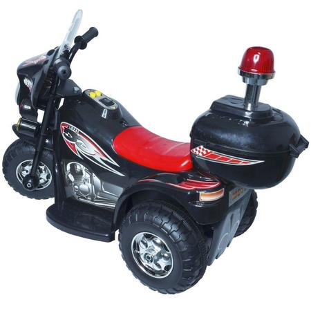 Mini Moto Elétrica Infantil Preta para Criança Modelo Polícia
