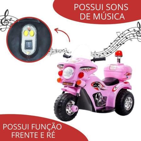 Mini Moto Elétrica Infantil Triciclo Criança Bateria 6V Importway BW002-R  Rosa Polícia Bivolt - BEST SALE SHOP