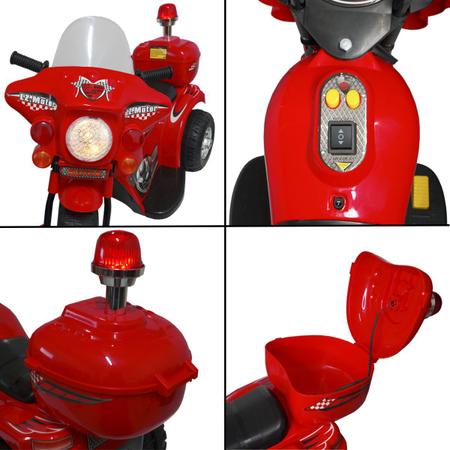 Imagem de Mini Moto Elétrica Infantil Triciclo Criança Bateria 6V Importway BW002-V Vermelho Polícia Bivolt