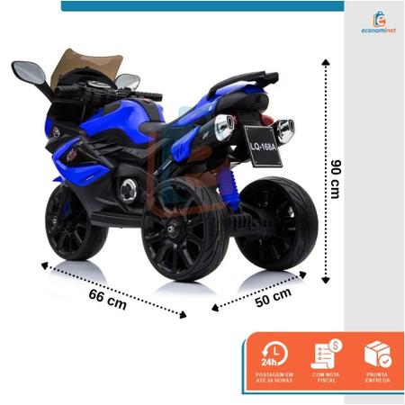 Imagem de Mini Moto Elétrica Infantil Triciclo Criança Motorizado Luxo MP3 USB Luz e Som Bateria 12V Bivolt Até 25kg Azul
