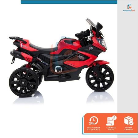 Imagem de Mini Moto Elétrica Infantil Triciclo Criança Motorizado Luxo MP3 USB Luz e Som Bateria 12V Bivolt Até 25kg Vermelho