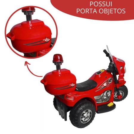 Moto eletrica triciclo infantil policial com iluminacao