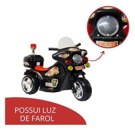 Moto eletrica triciclo infantil policial com iluminacao