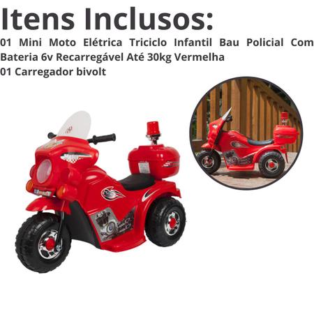 Imagem de Mini Moto Elétrica Triciclo Infantil Bau Policial Com Bateria 6v Recarregável 