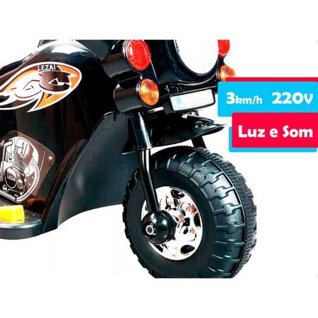 Mini Moto Eletrica Infantil Preta Triciclo Policia Luzes Som - ViniSound