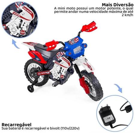 Mini motocross azul usa elétrica motinha infantil playduo - XPLAST
