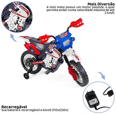 Imagem de Mini motocross azul usa elétrica motinha infantil playduo