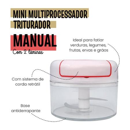 Imagem de Mini Multiprocessador Triturador Manual 2 Lâminas Inox Alho