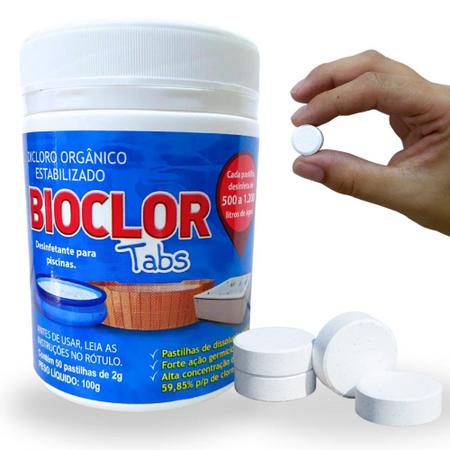 Imagem de Mini Pastilha Dicloro Bioclor para Piscina Ofuro e Spa / Pote com 50 Unidade de 2 Gramas  Nautika 