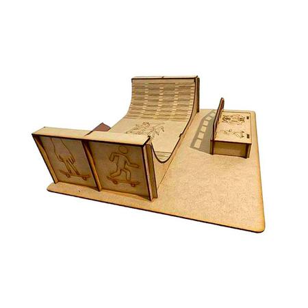 Pista Rampa Skate Dedo Para Brincar Mdf 58x15x18cm - LD Laser