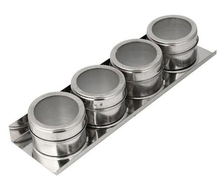 Imagem de Mini Porta Condimentos e Temperos Magnetico em Aço Inox com Imã com Base 4 Peças