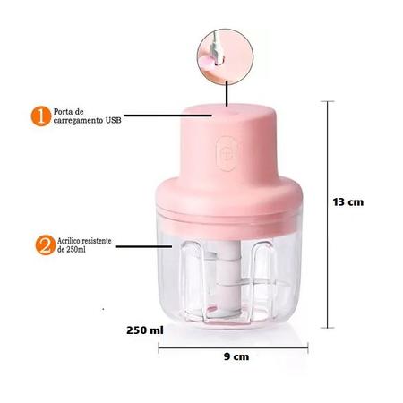 Imagem de Mini Processador Sem Fio 3 Laminas Triturador Recarregável USB