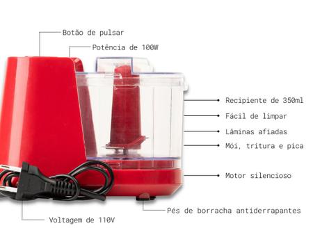 Imagem de Mini Processador Triturador Prático Amvox Vermelho 100W APR 1001 RED
