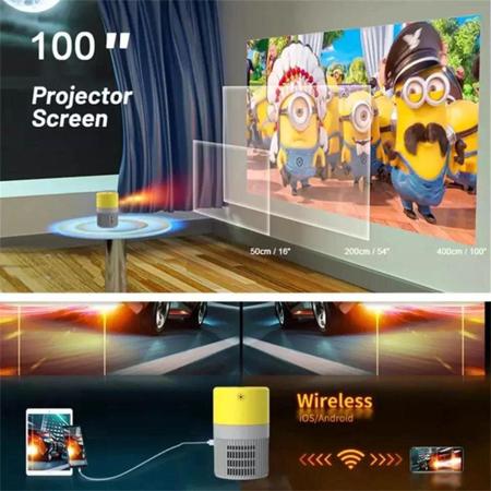 Imagem de Mini Projetor 3000 Luméns, 1080P Portatil Cinza/Amarelo