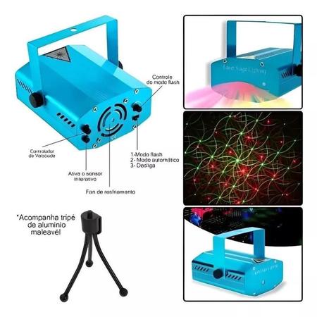 Imagem de Mini Projetor Led Canhão Laser Com Efeitos Festas Coloridos Balada Tripé Azul Holográfico Colorido Ambiente