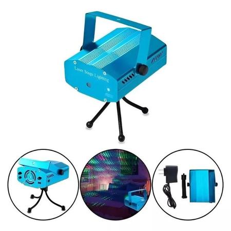 Imagem de Mini Projetor Led Canhão Laser Com Efeitos Festas Coloridos Balada Tripé Azul Holográfico Colorido Ambiente