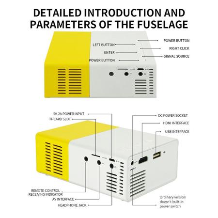 Mini Projetor Portátil Led 1080P 600 Lumens Yg 300 Amarelo - Tyf Imagem de Mini Projetor Portátil Led 1080P 600 Lumens Yg 300 Amarelo