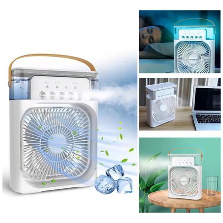 Imagem de Mini Refrigerador De Ar Portátil Ventilador Umidificador Climatizador De Ar Com Leds Reservatorio Para Aromatizante Agua E Gelo