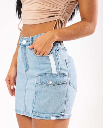 Saia jeans com faixa lateral cheap