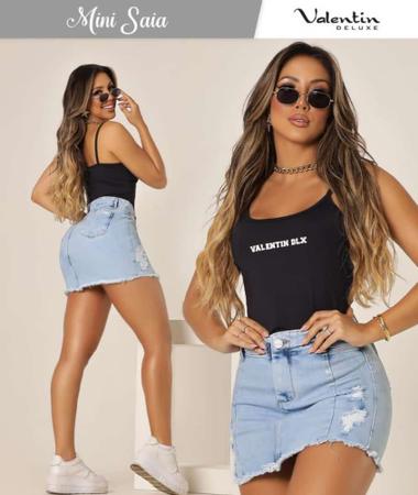 Saia jeans cheap com elastano