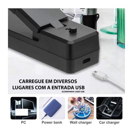 Imagem de Mini Seladora Portátil Embalagens De Plástico Com Lâmina Recarregável Acompanha USB Qualidade Premium Pronta Entrega