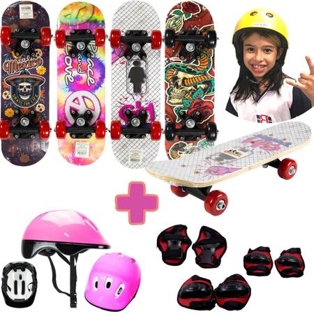 Mini Skate Feminino com Capacete Kit Proteção Rosa Esqueite - BFX - Mini  Skate - Magazine Luiza