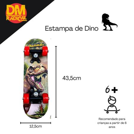 Imagem de Mini Skate Infantil Dinossauro Menino Shape Madeira 30kg - Dm toy