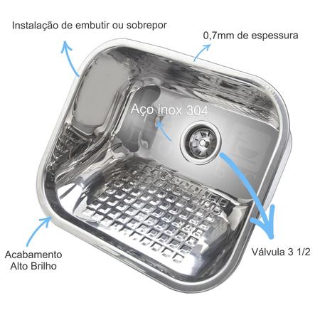 Imagem de Mini tanque inox square 40x34x20cm 18 litros com valvula e sifao