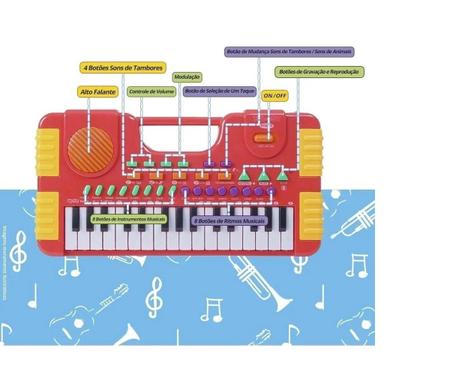 Imagem de Mini Teclado Infantil Piano Brinquedo Vermelho -Music Center