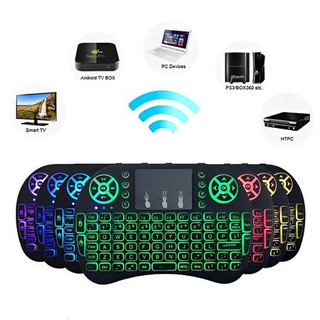 Mini Teclado Sem Fio Para Smart Tv Pc TouchPad Wireless Luzes RGB
