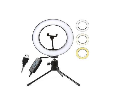 Imagem de Mini Tripe Iluminador Ring Light 20cm com Suporte Celular Universal Selfie Youtuber Gravação