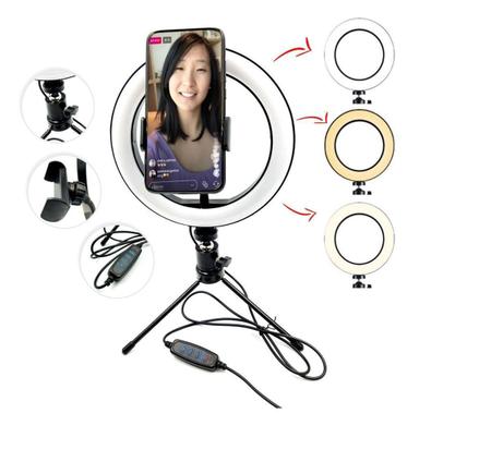 Imagem de Mini Tripe Iluminador Ring Light 20cm com Suporte Celular Universal Selfie Youtuber Gravação